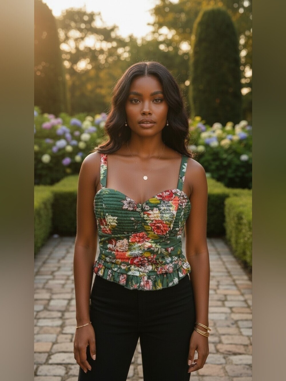 Bog Collective Floral Ruched Corset Tank Top Womens Small